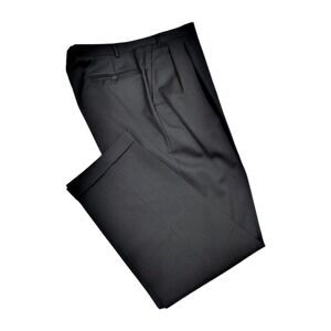 Canali Men's Dress Pants 36 x 33.5 Black Pleated 100% Wool